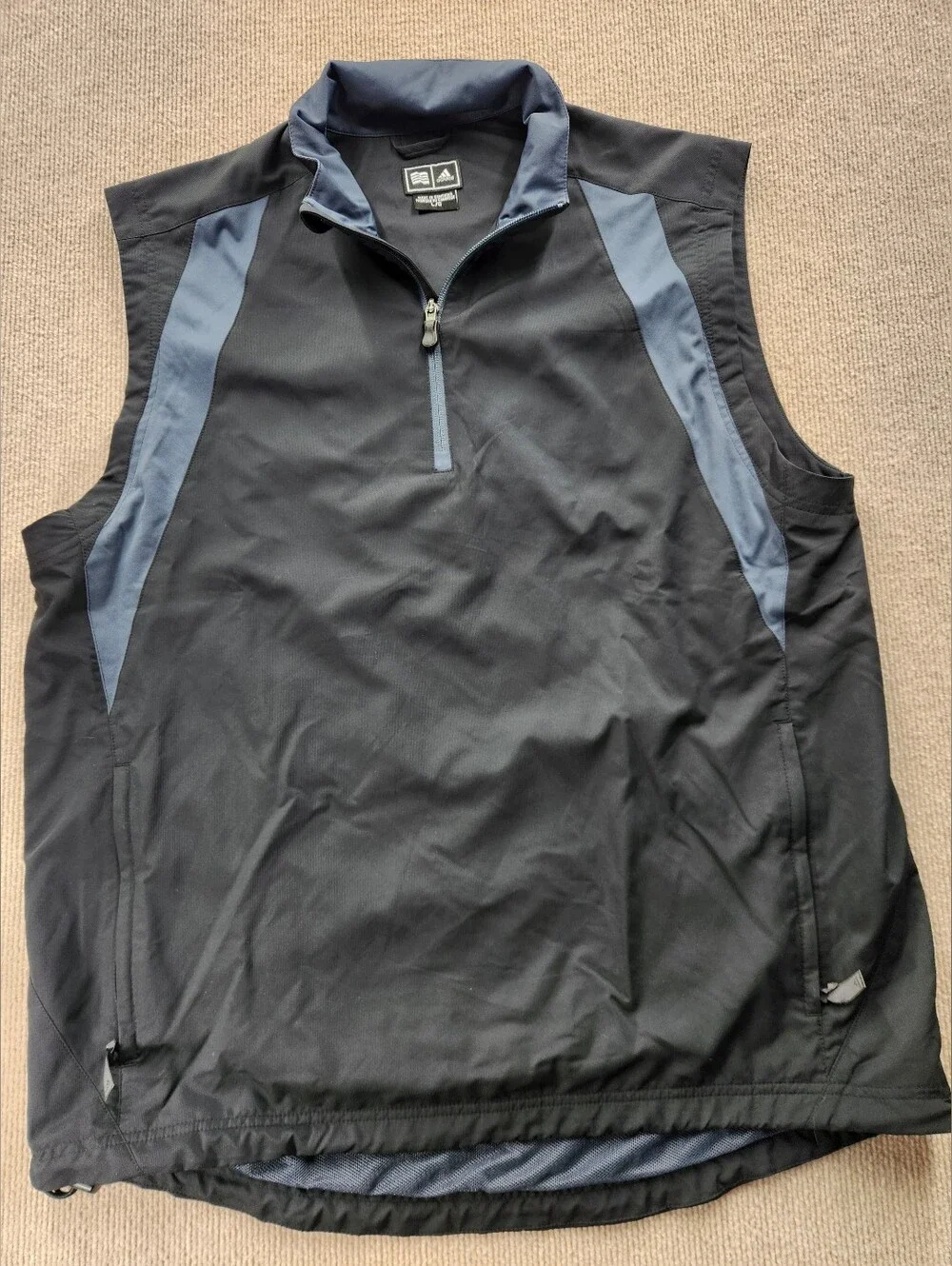 adidas ClimaProof Wind Breaker Men's L Sleeveless Quarter-Zip Vest Black Gray